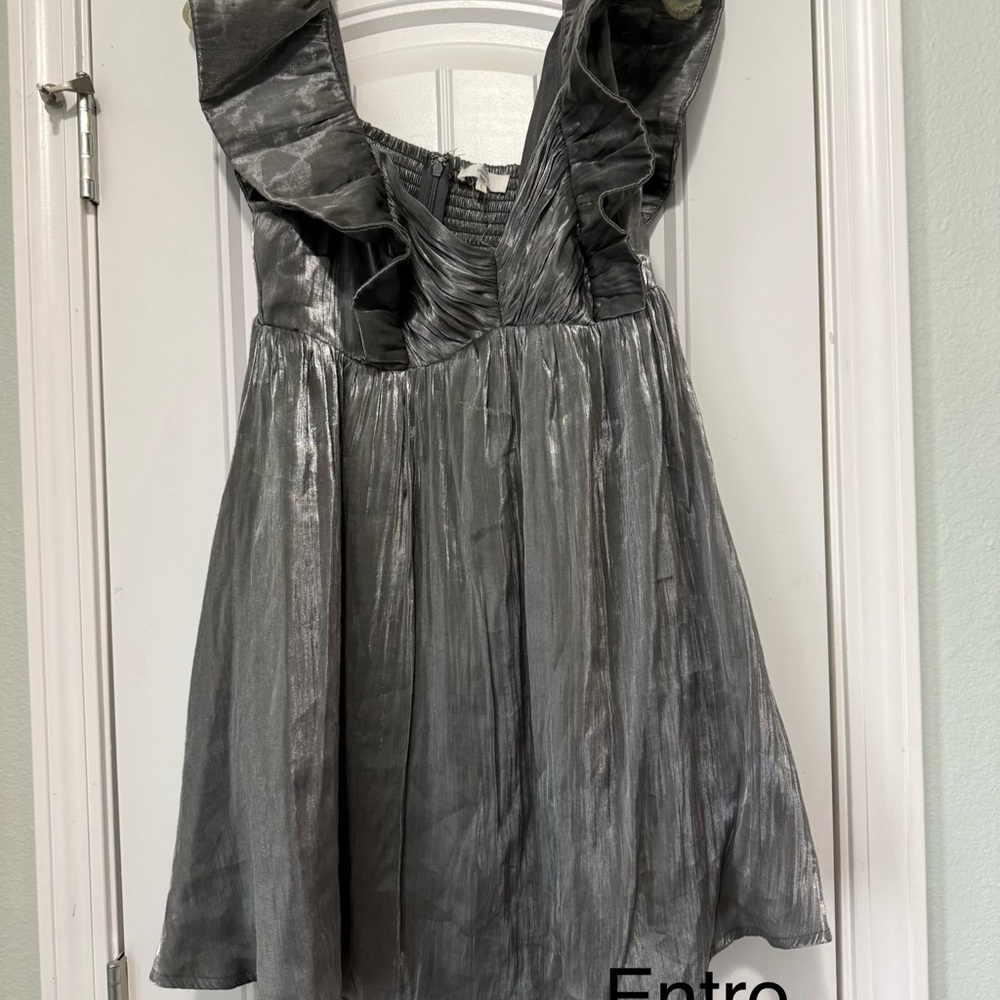 Metallic Silver Ruffle-Detail Women's Dress - Picture 2 of 2